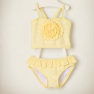 NWT Janie and Jack Yellow & White striped 2 piece swimsuit size 10